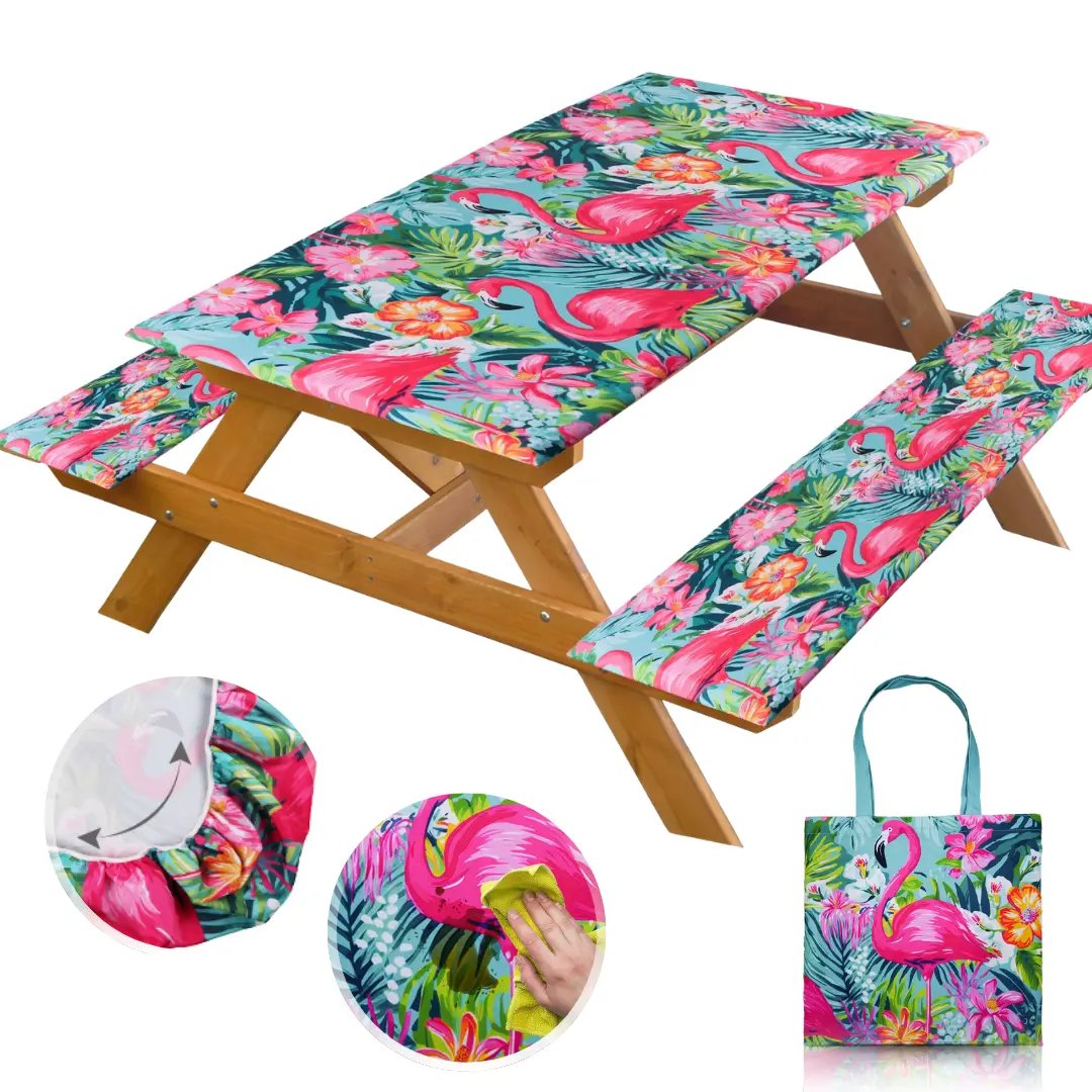 🧺 Stretch Picnic Tablecloth Set | Bench Covers + Carry Bag Included 👜