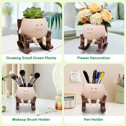 Cartoon Chair Design Resin Vases with Drain Hole