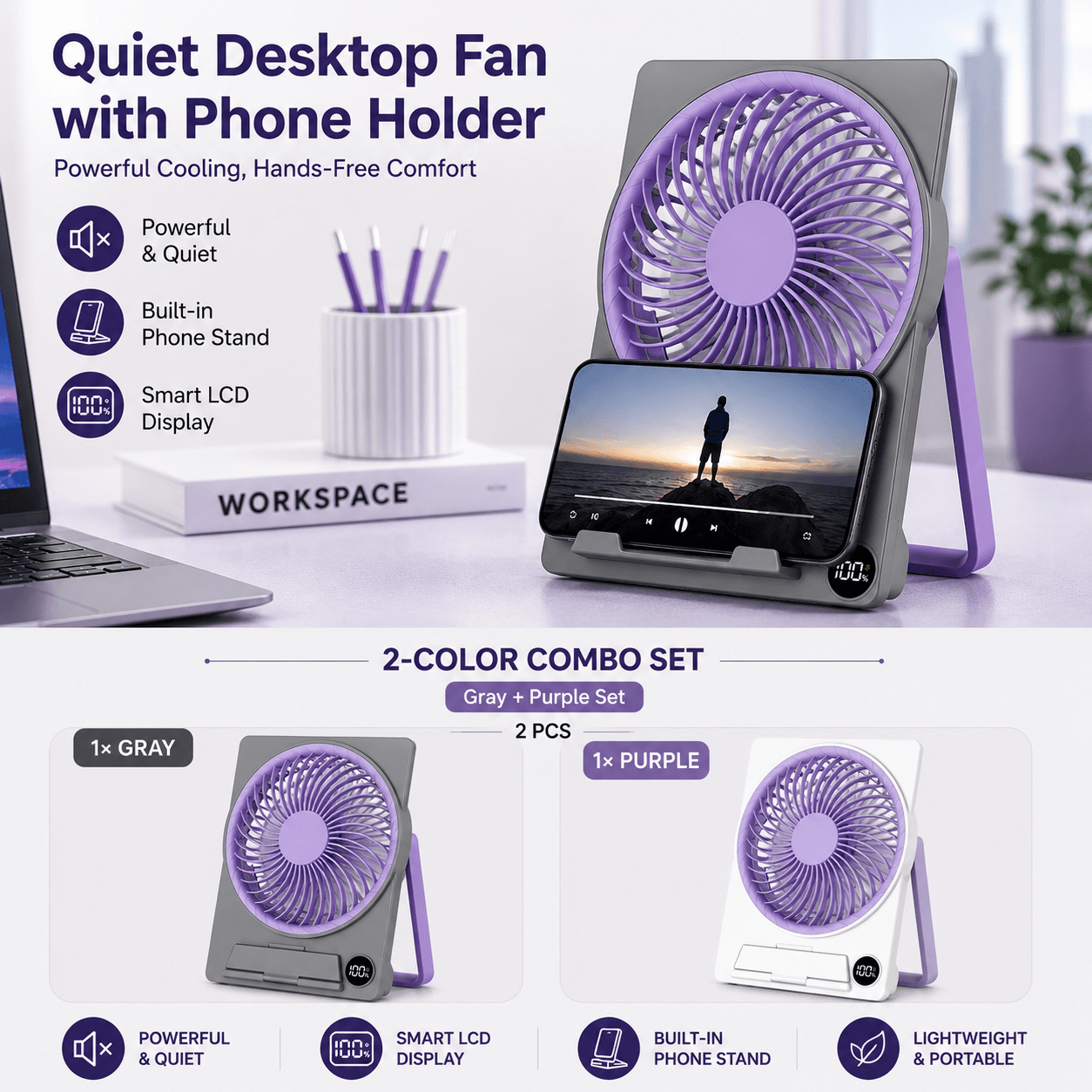 🌬️📱 2-in-1 Fan Phone Holder – Stay Cool & Hands-Free Anywhere! ❄️✨