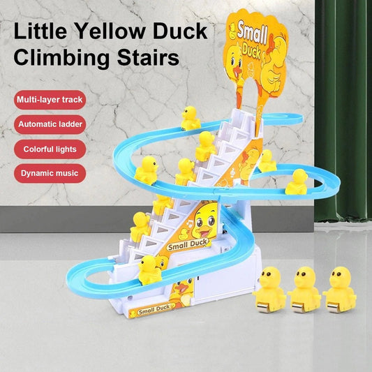 📢📢40% OFF !! ⏰ Little Duck Climbing Stair Toy – Musical Lights, Automatic Climbing & Endless Toddler Fun 🦆🎵
