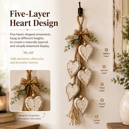 Rustic Hanging Heart Wall Decor with Optional Warm Lights