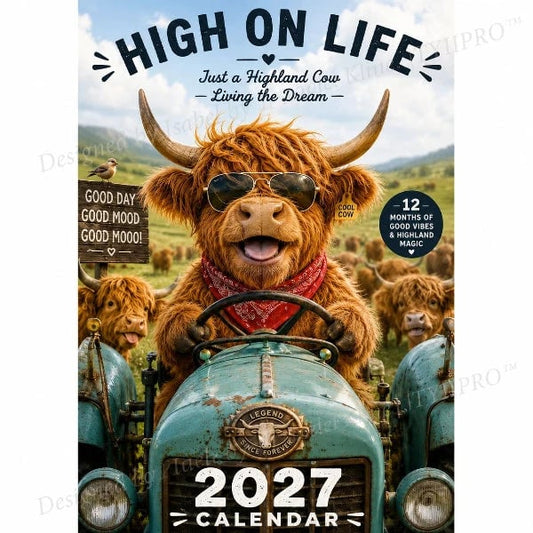 2027 Funny Highland Cow Wall Calendar | A4 Hanging Calendar | Designed by Isabel Kline