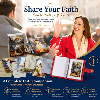 ✝️ Catholic Genuine Leather Holy Card Holder – Pocket Prayer Card Organizer with Snap Closure