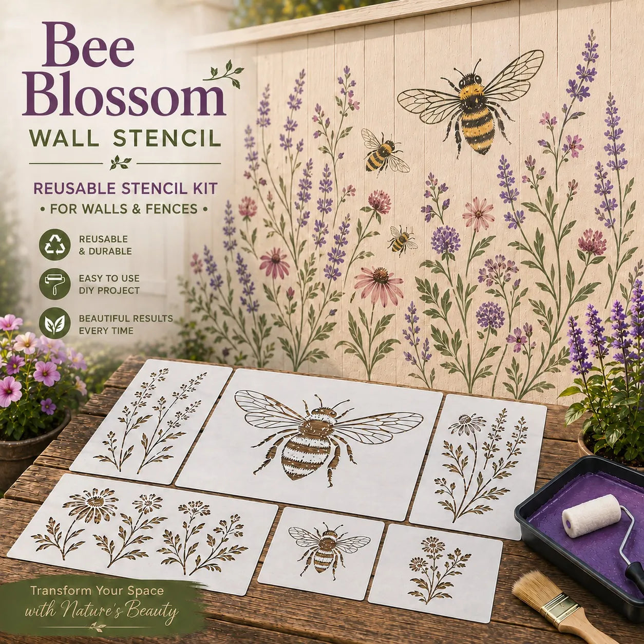 🌿Garden Bloom Wall Stencil Kit | DIY Garden Painting Templates for Every Space