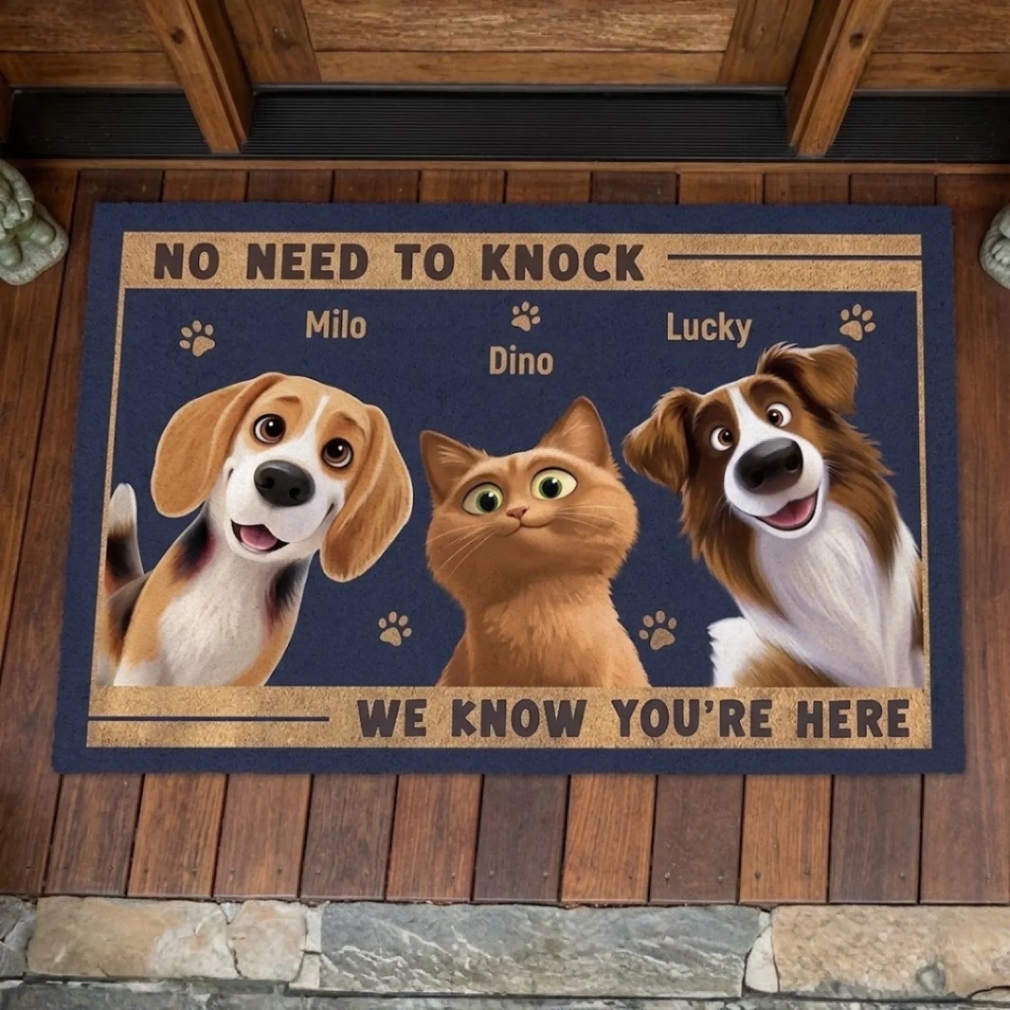 🔥Custom Home Decor Decorative Mat - Personalized Birthday Gifts For Dog Cat Lovers, Dog Dad And Mom, Cat Owners - Paws Before People In This Happy Home🥳Buy 2 Get 10% OFF