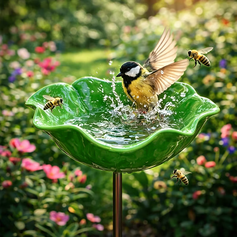 💖Garden Flower Bird Waterer🎁Handmade Metal Flower Garden Stake🐦