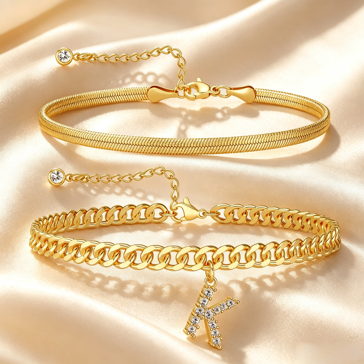 ✨ Gold Initial Anklet – 14K Gold Plated, Waterproof Adjustable Letter Pendant, Stackable Beach Jewelry