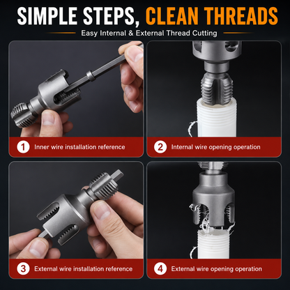 Drill-Powered Pipe Thread Cutting Bit — Internal & External Threading for 1/2" & 3/4" Plastic Pipes