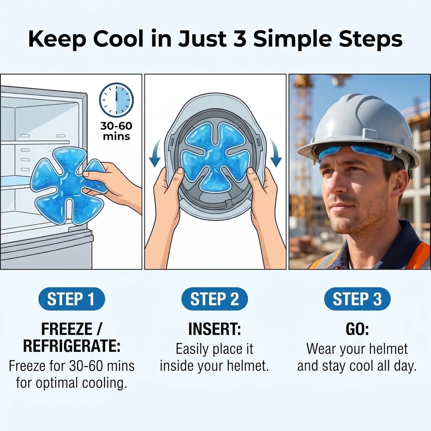 Reusable Cooling Gel Ice Packs for Hard Hats & Sun Hats