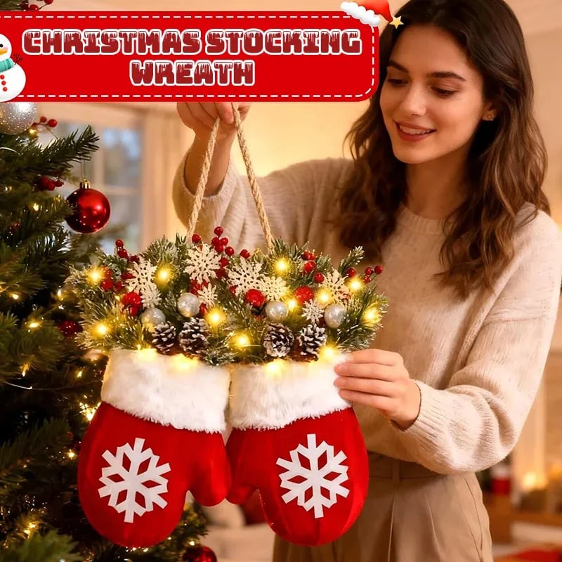 🔥49%OFF🎅 Flashing Christmas Glove Wreath · Create a warm and cosy Christmas atmosphere🧤🧦
