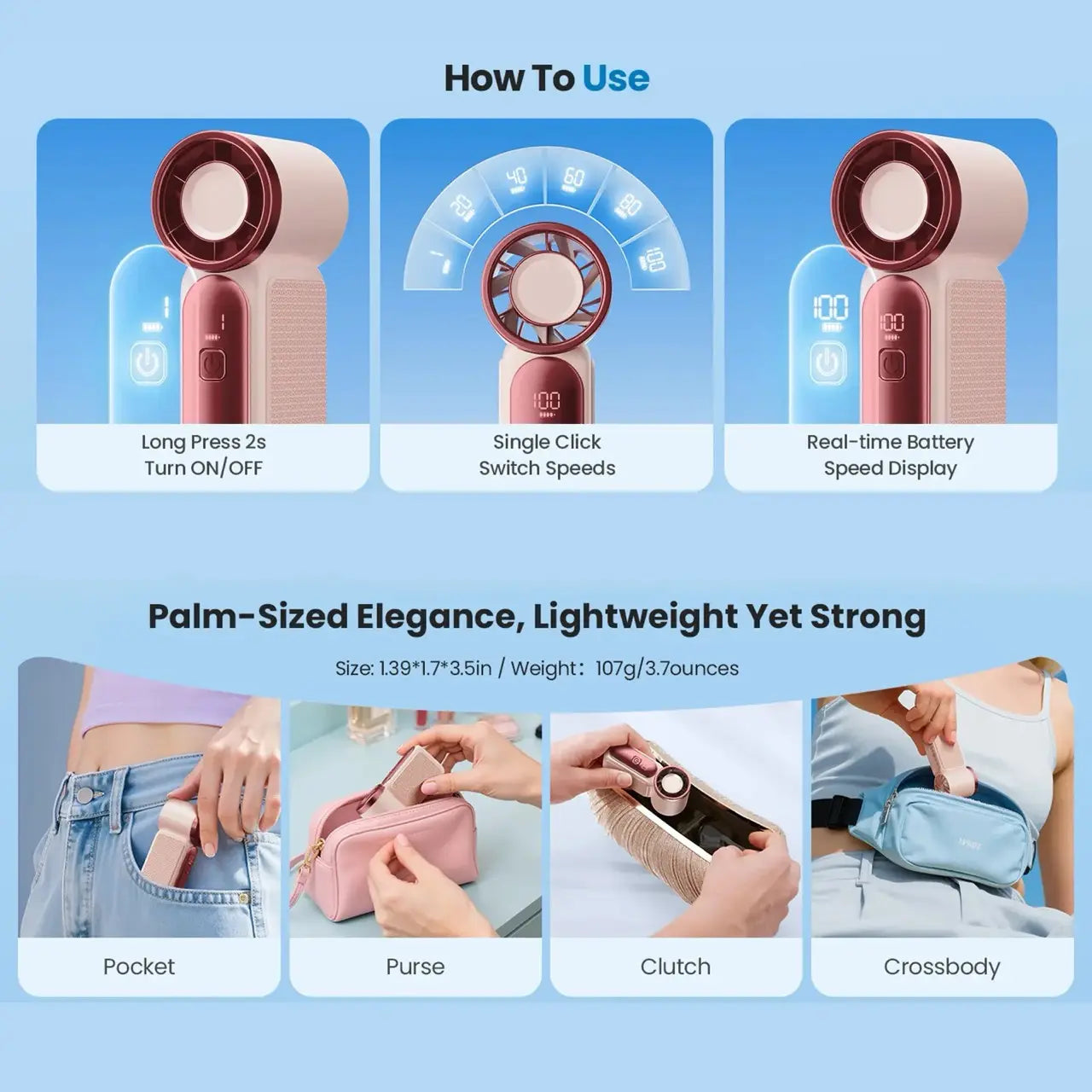 ✨ Mini Pocket Fan with LED Screen – Powerful Portable Cooling