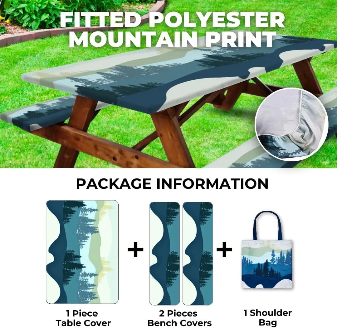 🧺 Stretch Picnic Tablecloth Set | Bench Covers + Carry Bag Included 👜