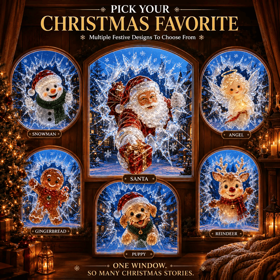 🔥HOT SALE 49% OFF✨🎄Crystal Christmas Break-In Window Decal — 3D Shattered-Glass Holiday Window Decoration