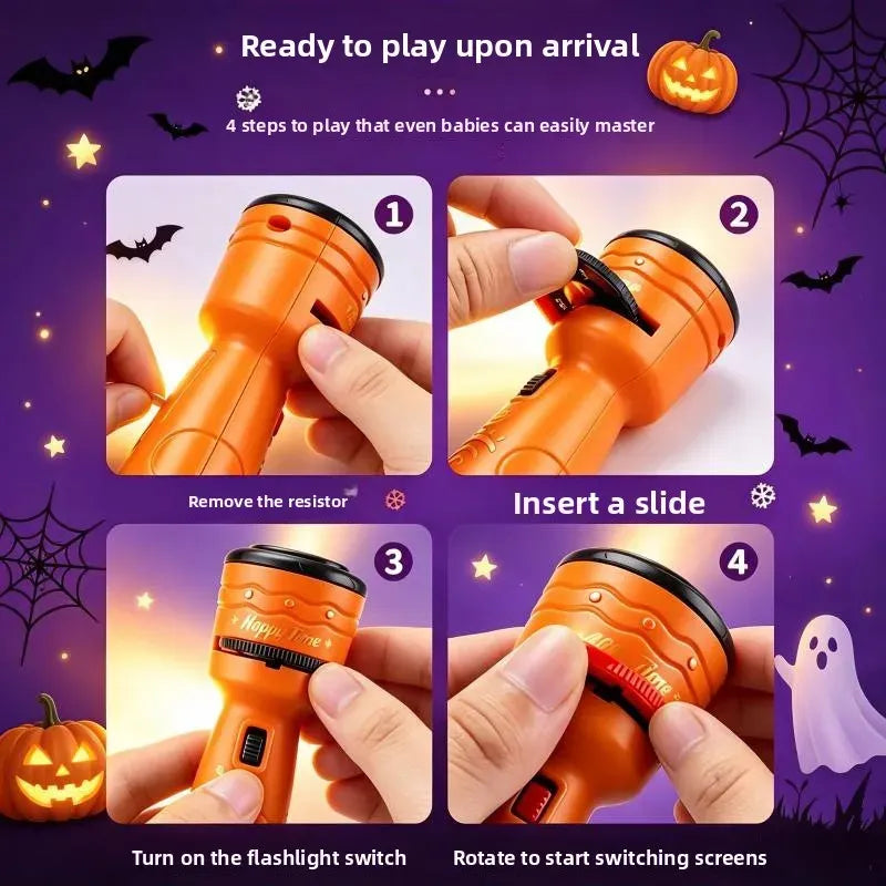 🔥HOT SALE 49% OFF -🎃👻Kids Halloween Christmas Projection Flashlight Toy – Create Magical Bedtime Stories With 24 Festive Light Slides