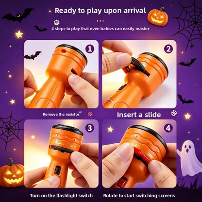 🔥HOT SALE 49% OFF -🎃👻Kids Halloween Christmas Projection Flashlight Toy – Create Magical Bedtime Stories With 24 Festive Light Slides
