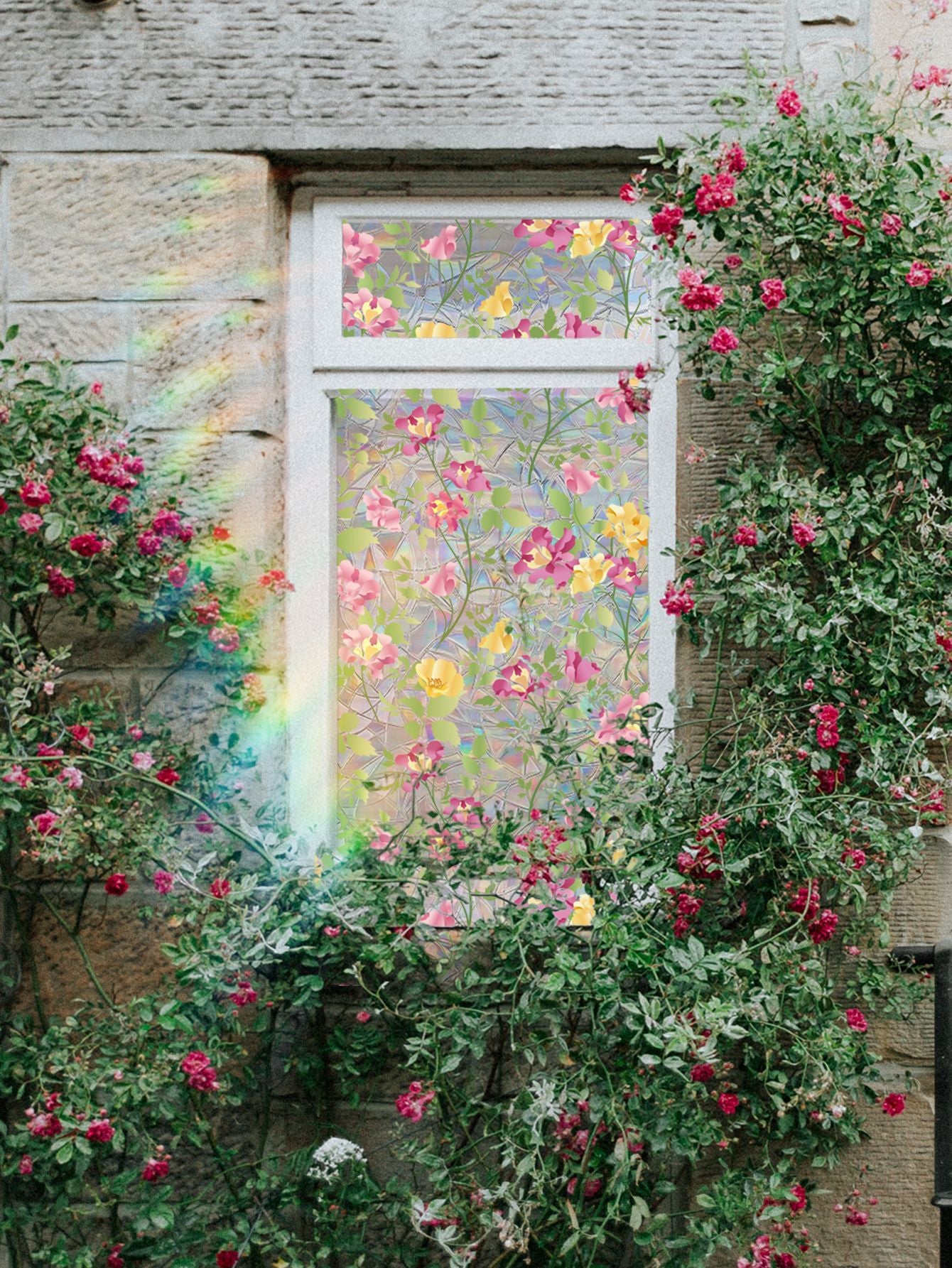 💐Colorful flowers, dazzling sunlight, double-sided visible glass decorative wall stickers