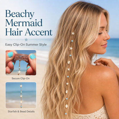 🌊⭐Beachy Mermaid Hair Accent Clip (Featuring blue bead accents, starfish, and shell charms)