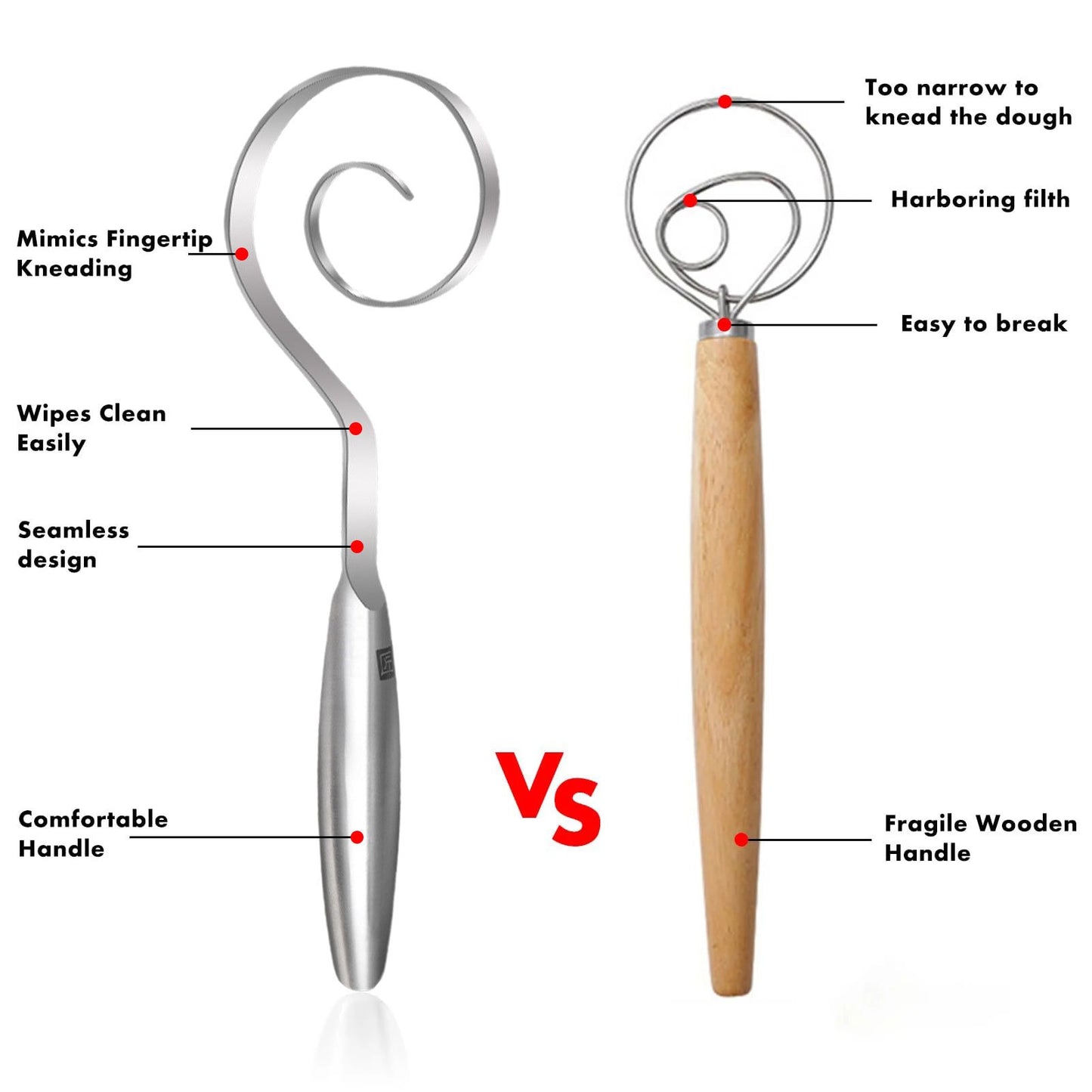 🔥Seamless Dough Whisk,  9" Bread Whisk for Cooking🥳Buy More Save More🥰