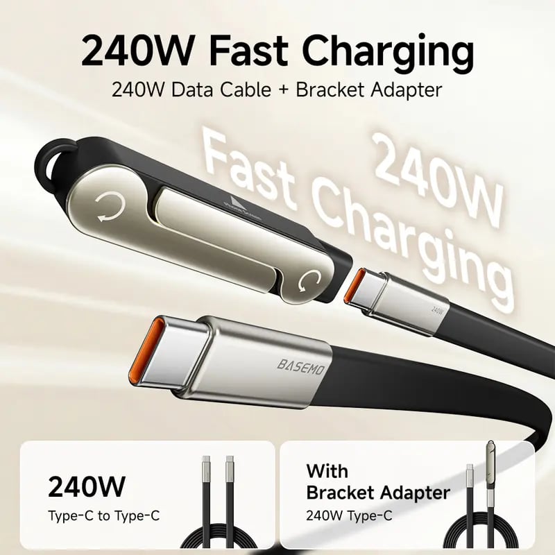 📢📢68% OFF!!⏰🔥🔥240W SuperCharge 360° Rotating Invisible Stand Detachable 2-in-1 Charging Cable