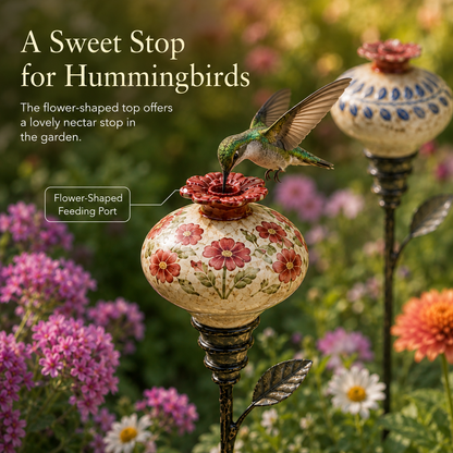 Retro hummingbird feeder garden pole