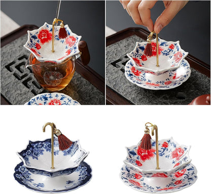 🍵 Five Thousand Years Blue and White Porcelain Umbrella Tea Infuser Set | Buy 2 Free Shipping