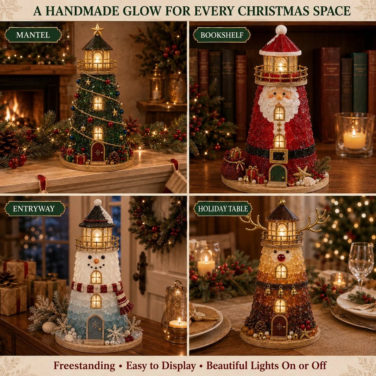 🔥 LAST DAY 49% OFF –🎄 DIY Lighted Christmas Sea Glass-Style Lighthouse Kit ✨