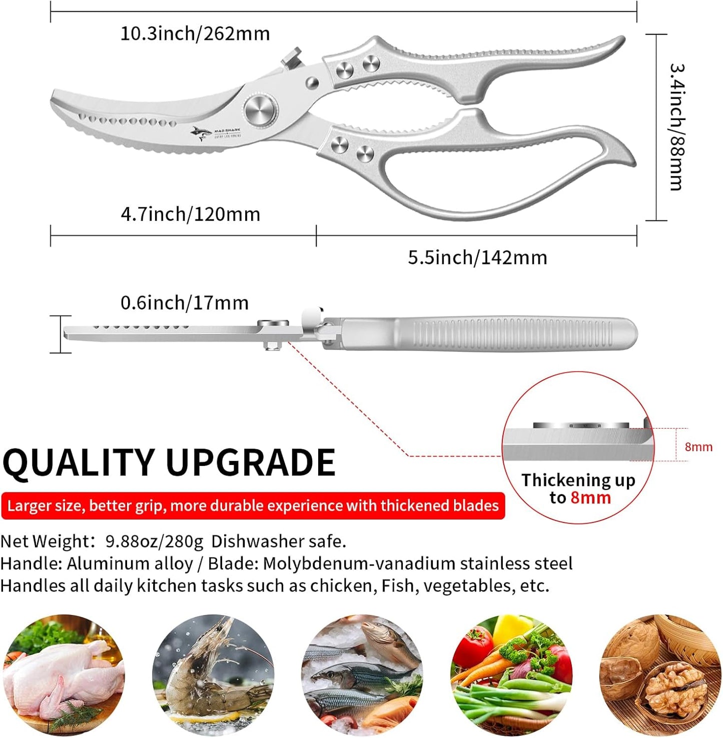 ✂️ Heavy-Duty Multifunction Kitchen Shears – 4-in-1 Tool with Fish Scaler, Bottle Opener & Safety Lock 🔪