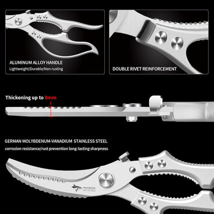 ✂️ Heavy-Duty Multifunction Kitchen Shears – 4-in-1 Tool with Fish Scaler, Bottle Opener & Safety Lock 🔪