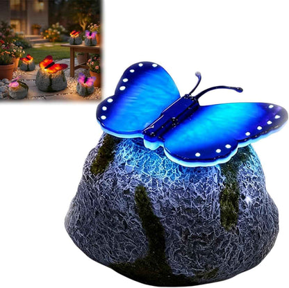 🦋 Solar Butterfly Stone Garden Light, Waterproof LED Glowing Landscape Rock Lamp, Auto On/Off Outdoor Resin Decor for Yard, Lawn, Pathway, Patio & Porch, Perfect Garden Gift🥳Buy 2 Get 10% Off