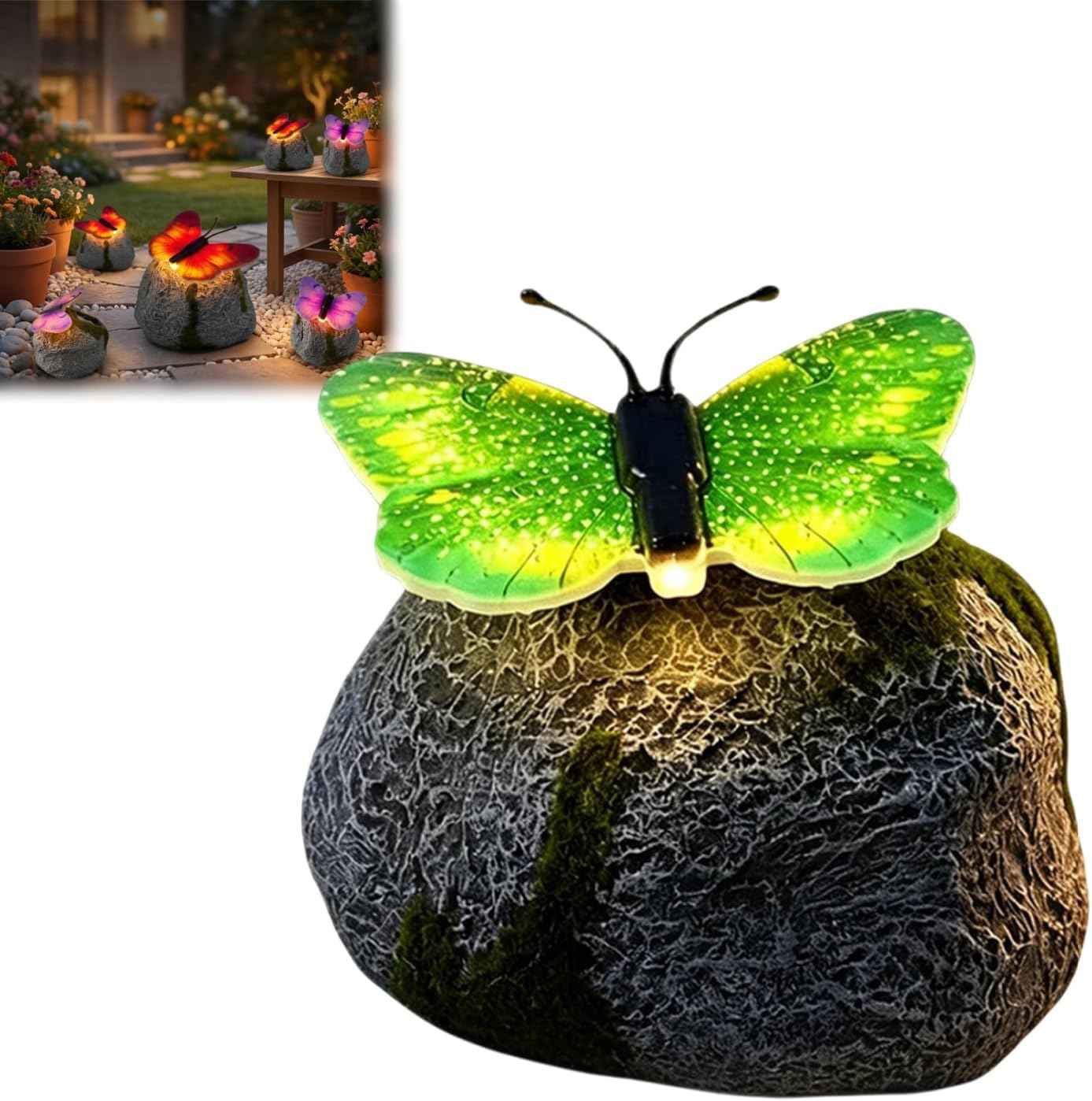 🦋 Solar Butterfly Stone Garden Light, Waterproof LED Glowing Landscape Rock Lamp, Auto On/Off Outdoor Resin Decor for Yard, Lawn, Pathway, Patio & Porch, Perfect Garden Gift🥳Buy 2 Get 10% Off