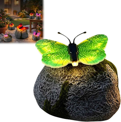 🦋 Solar Butterfly Stone Garden Light, Waterproof LED Glowing Landscape Rock Lamp, Auto On/Off Outdoor Resin Decor for Yard, Lawn, Pathway, Patio & Porch, Perfect Garden Gift🥳Buy 2 Get 10% Off