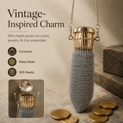 Vintage-Inspired Metal Mesh Coin Purse – Expandable Stainless Steel Pocket Wallet & Collectible Gift