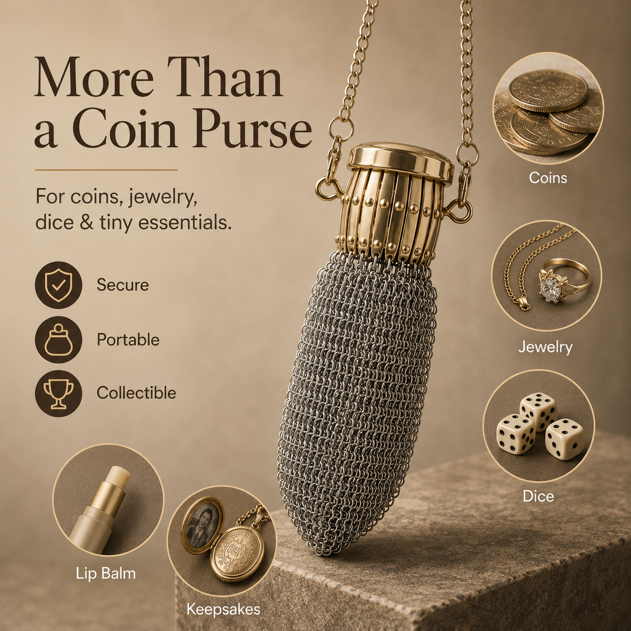 Vintage-Inspired Metal Mesh Coin Purse – Expandable Stainless Steel Pocket Wallet & Collectible Gift