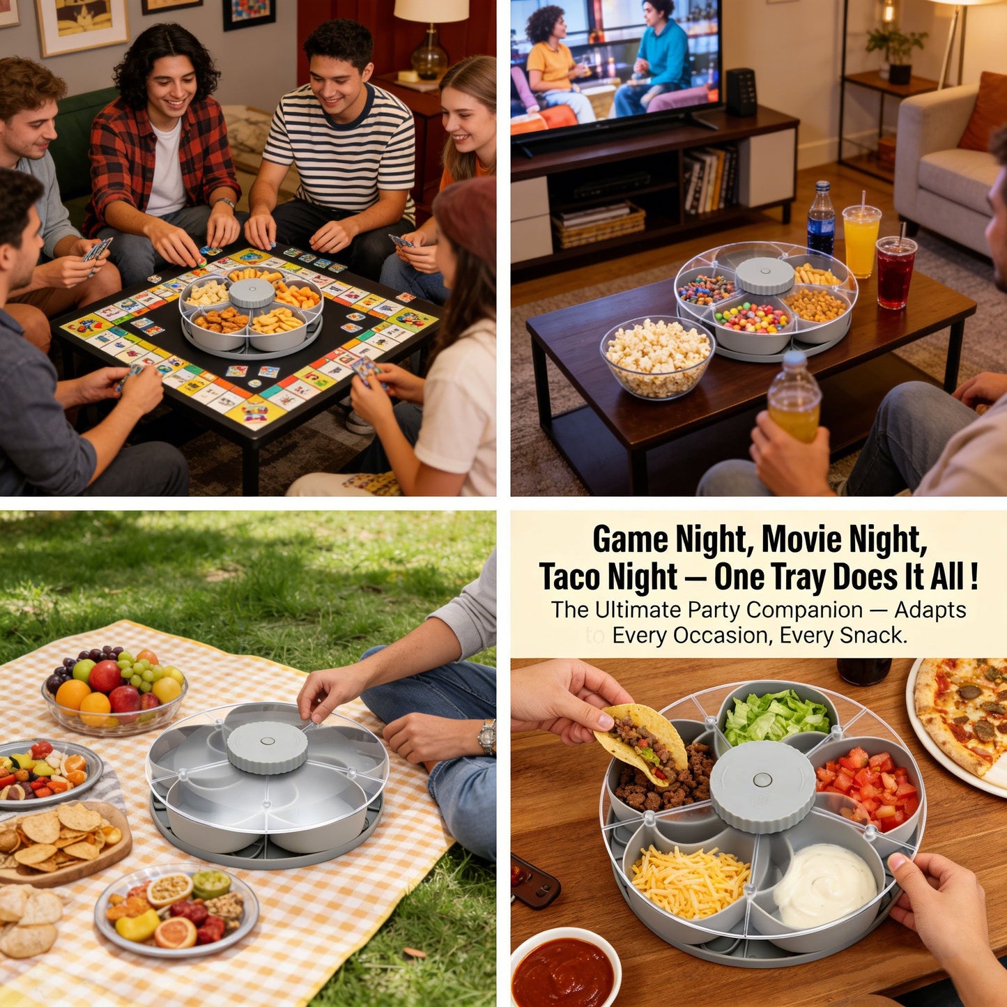 ✅ Rotating 5-Compartment Snack Tray👉Divided Spin & Snack Serving Tray