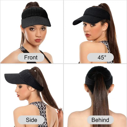 👒 Women's High Ponytail Sun Visor Hat – Breathable Open-Top UV Protection Cap for Running, Beach & Travel