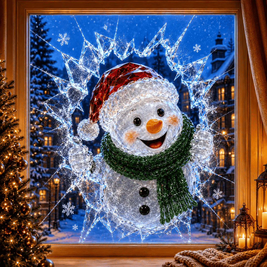 🔥HOT SALE 49% OFF✨🎄Crystal Christmas Break-In Window Decal — 3D Shattered-Glass Holiday Window Decoration