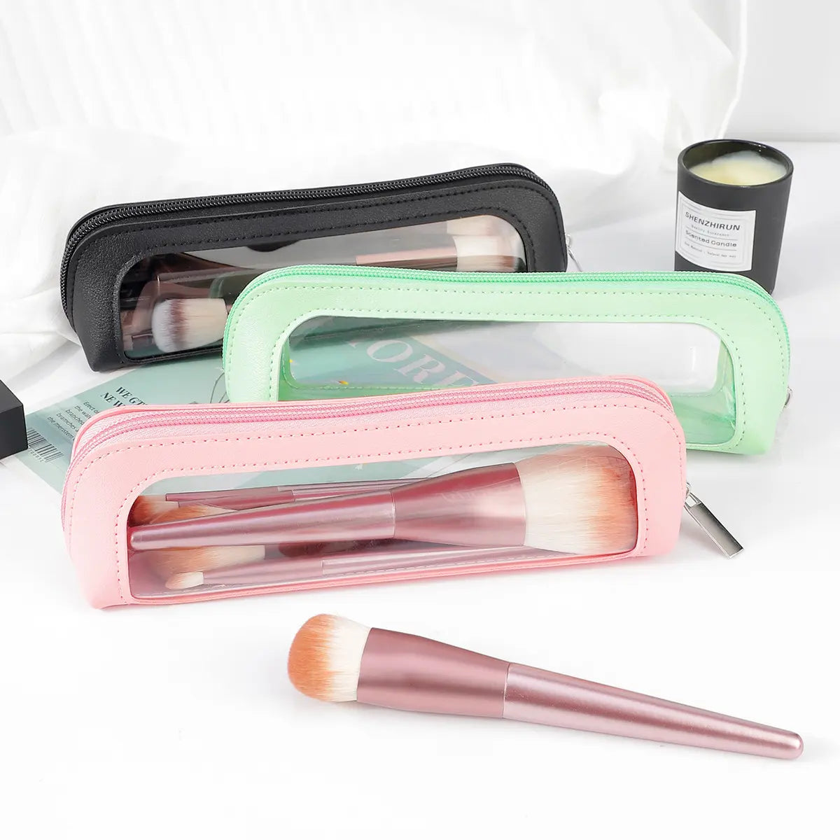 🌸 Multi-Compartment Makeup Brush Organizer Case