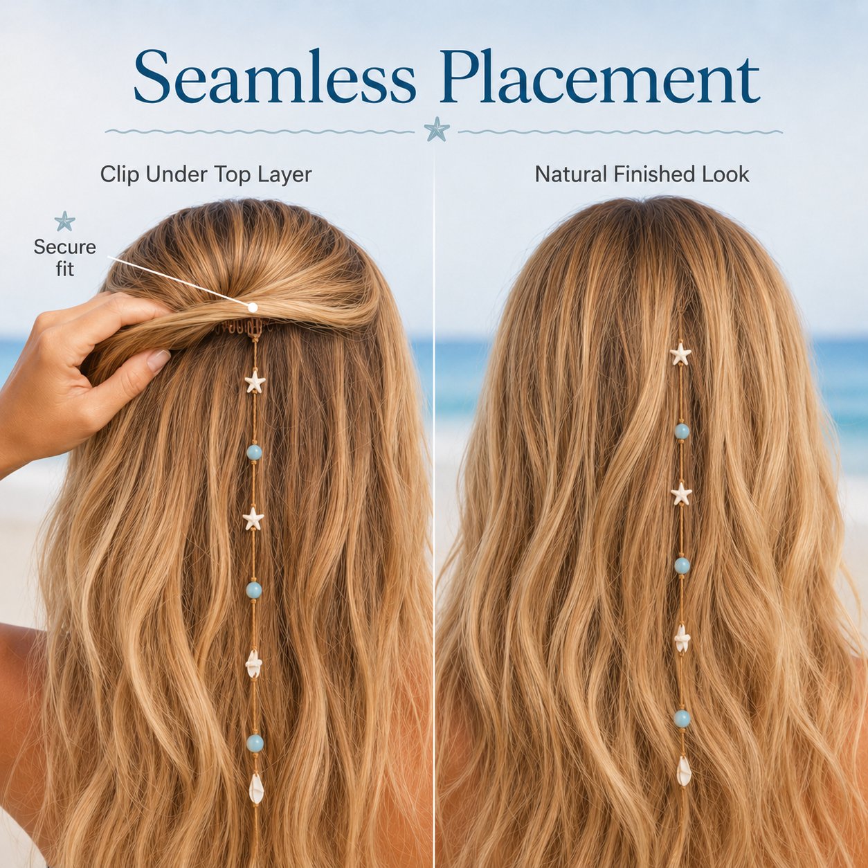 🌊⭐Beachy Mermaid Hair Accent Clip (Featuring blue bead accents, starfish, and shell charms)
