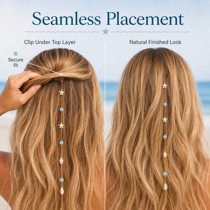 🌊⭐Beachy Mermaid Hair Accent Clip (Featuring blue bead accents, starfish, and shell charms)