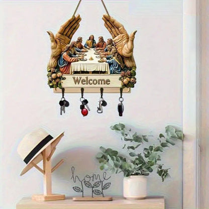 ✝️ Handcrafted Wooden Jesus and Disciples Wall Art Key Hook