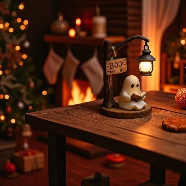 👻Cute Halloween Ghost Reading Figurine📚