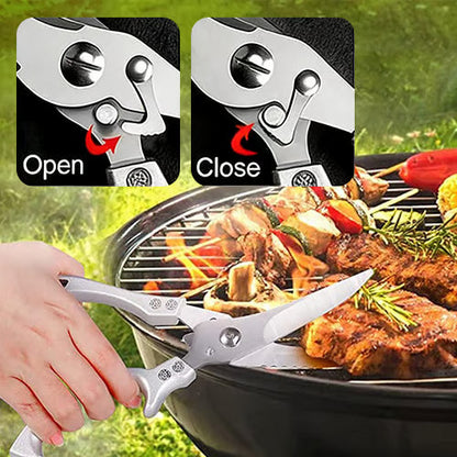 ✂️ Heavy-Duty Multifunction Kitchen Shears – 4-in-1 Tool with Fish Scaler, Bottle Opener & Safety Lock 🔪