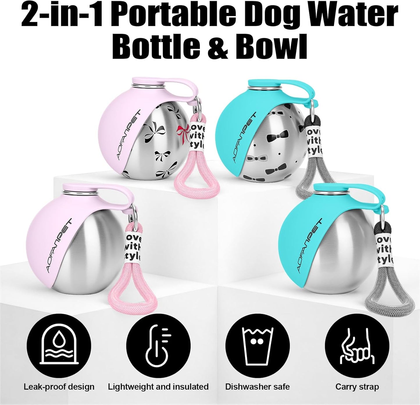 Portable Dog Water Bottle 10oz/285ml Stainless Steel Travel Dog Water Dispenser with Bowl  🔥🔥🔥Buy 2 Get 10 Off