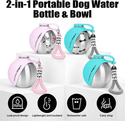 Portable Dog Water Bottle 10oz/285ml Stainless Steel Travel Dog Water Dispenser with Bowl  🔥🔥🔥Buy 2 Get 10 Off