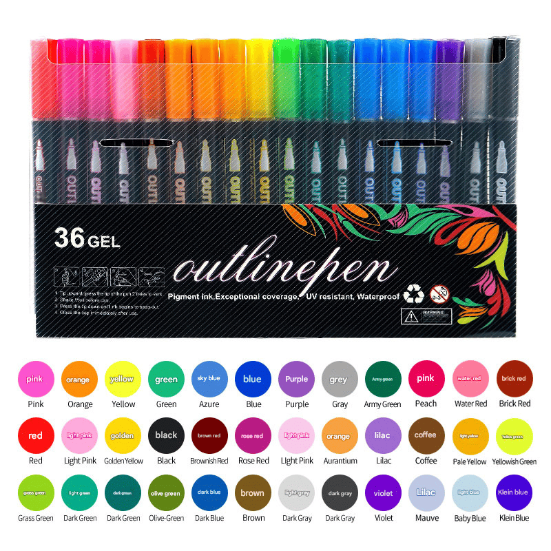 👍🔥👍8/12/24/36/48 Colors Double Line Outline Art Pen Marker Pen