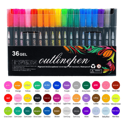 👍🔥👍8/12/24/36/48 Colors Double Line Outline Art Pen Marker Pen