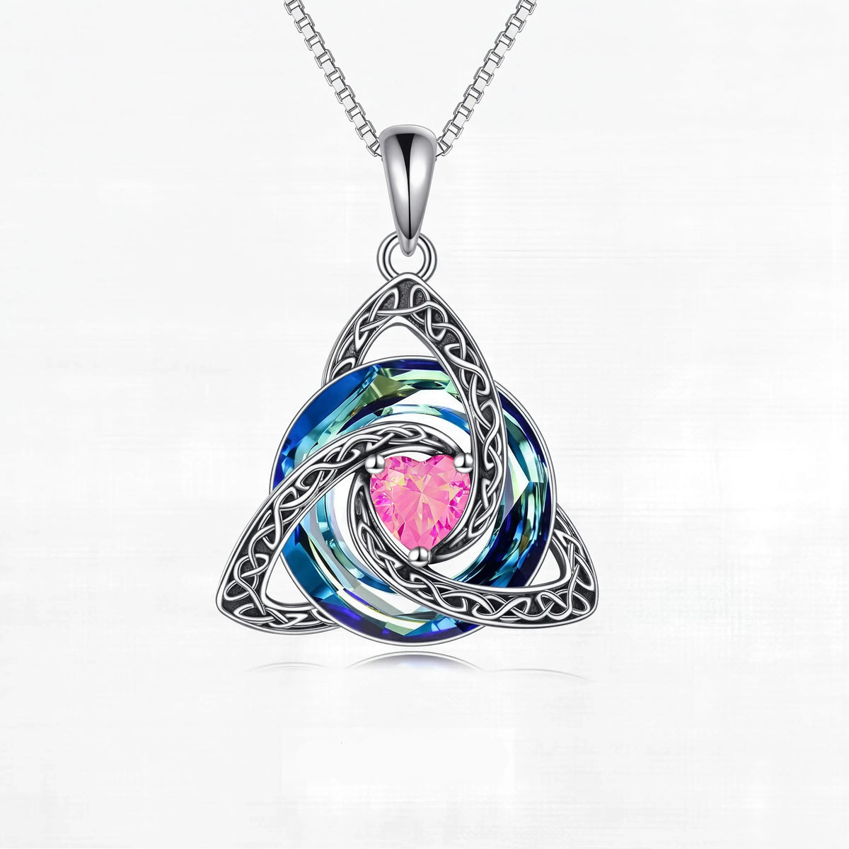Birthstone Celtic Trinity Knot Necklace – Silver-Plated Crystal Pendant Jewelry