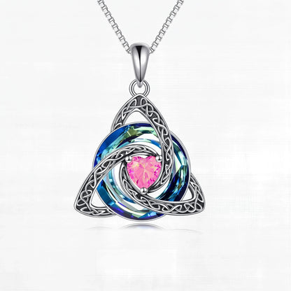 Birthstone Celtic Trinity Knot Necklace – Silver-Plated Crystal Pendant Jewelry