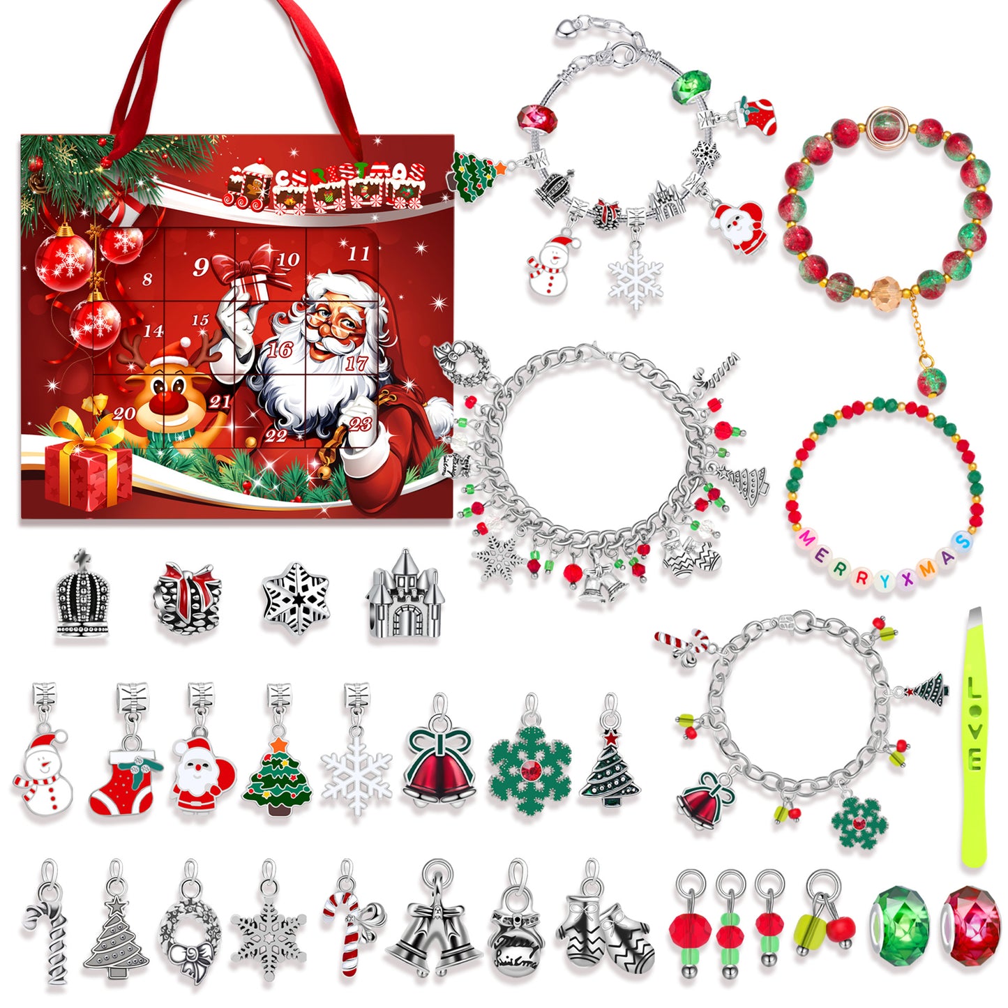 DIY 24 Days Christmas Countdown Calendar Bracelets Set