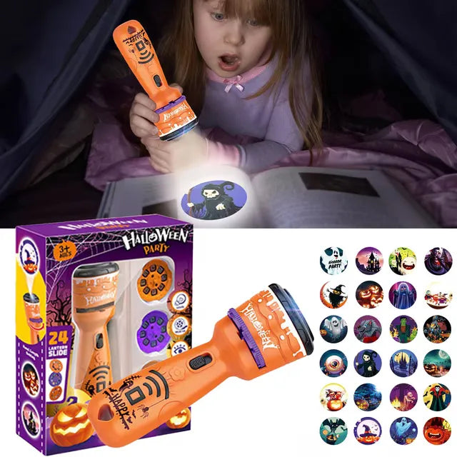 🔥HOT SALE 49% OFF -🎃👻Kids Halloween Christmas Projection Flashlight Toy – Create Magical Bedtime Stories With 24 Festive Light Slides